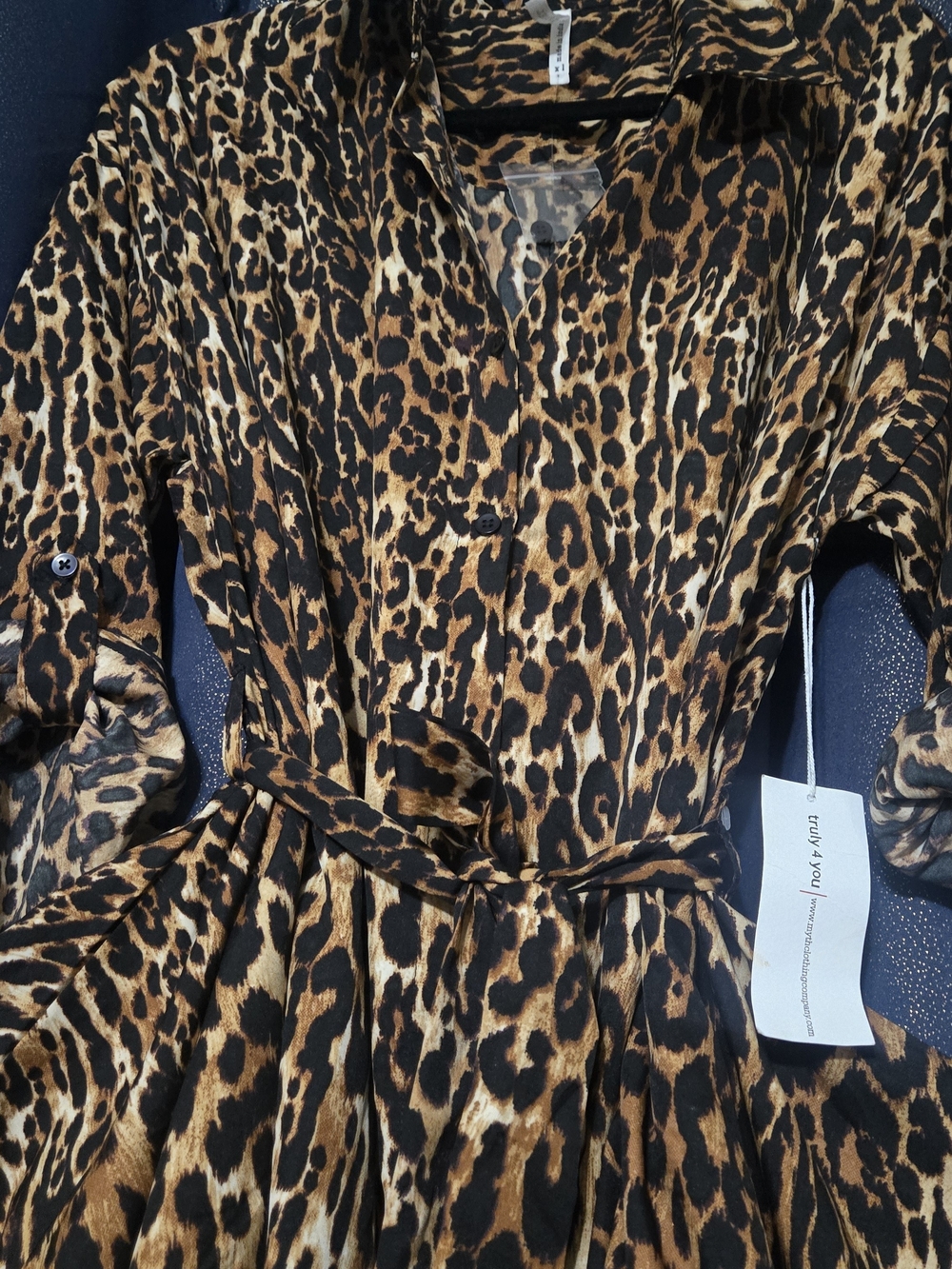 Leopard Print Maxi Shirt Dress - Brown & Black - Picture 7 of 8